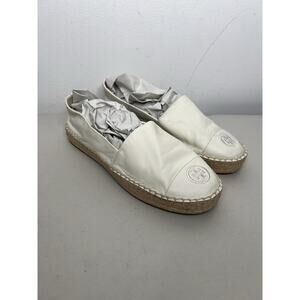 Tory Burch White Leather Espadrille Flats Womens Size 10.5 & 11